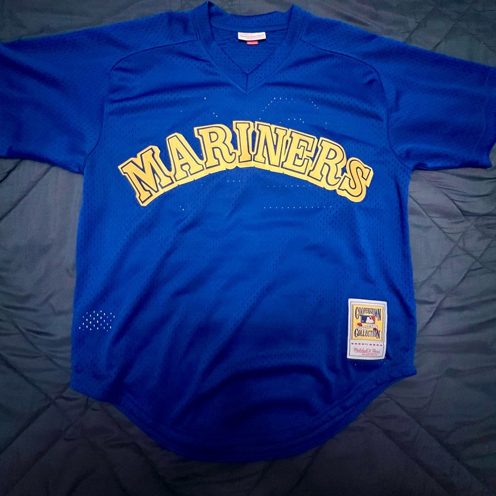 Mitchell & Ness Seattle Mariners Ken Griffey Jr. Royal Blue and Yellow Jersey